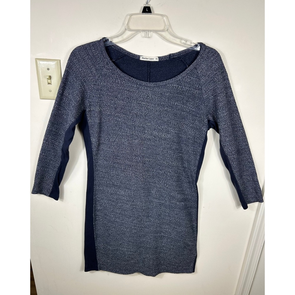 Marine Layer‎ Mini Dress Sz M Navy Heathered Knit Ribbed Side Preppy Sporty Chic